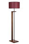 Opviq Lámpara de pie de madera y metal con pantalla de tela en nogal y rojo burdeos